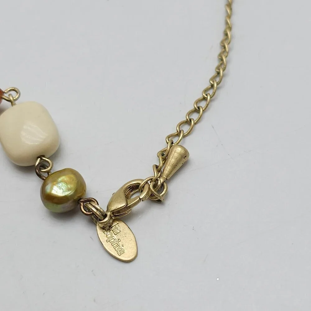 Gold Tone Ciprani Necklace Mixed Beads Geometric Shapes By Lia Sophia 37 Inches